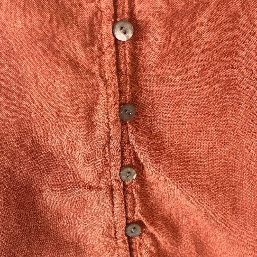 Pure J. Jill 100% Linen SP Button Up Blouse Rust Orange Petite Lagenlook‎ Beach - Picture 6 of 12